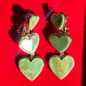 Gold-Tone Green Jade Heart Dangle Earrings